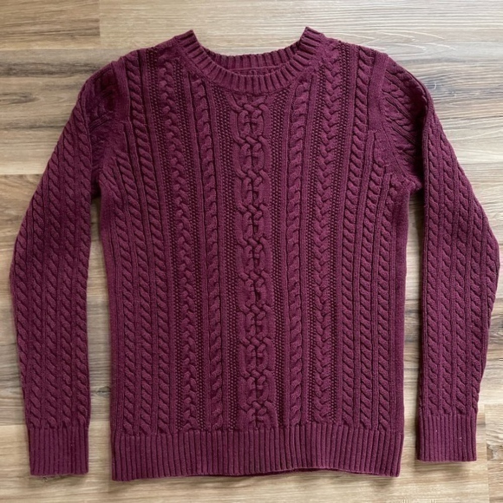 Cable Knit Women’s Burgundy Preppy Sweater